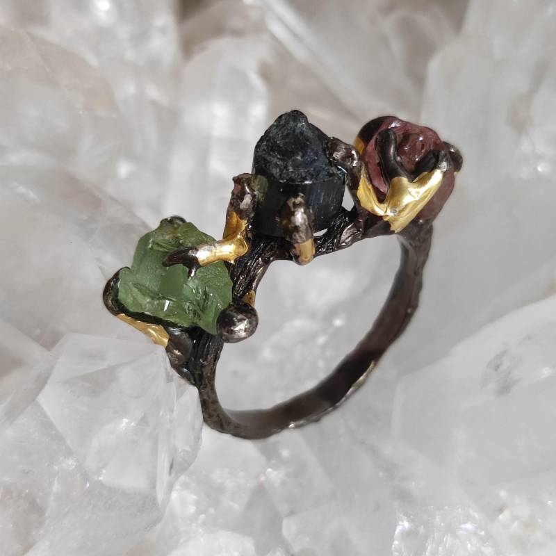 Turmalin Rohstein Heilstein Ring 925 Sterlingsilber Größe 61 Handarbeit R2024 von MiraGemsShop