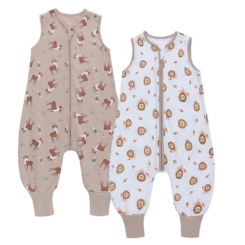 2er Pack Baby Schlafsack Sommer mit Füßen 0.5 Tog 100% Baumwolle Kinder Sommerschlafsack für Jungen und Mädchen (Löwe + Hirsch, L/95-105CM) von Miracle Baby