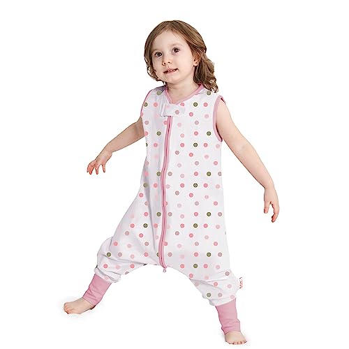 Baby Schlafsack Sommer mit Füßen 0.5 Tog 100% Baumwolle Kinder Sommerschlafsack für Jungen und Mädchen (Punkt, S/6-18M) von Miracle Baby