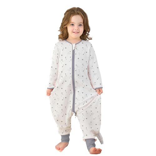 Baby Schlafsack Sommer mit Füßen 0.5 Tog 100% Baumwolle Kinder Sommerschlafsack mit Ärmel für Jungen und Mädchen (Stern, S/65-85CM) von Miracle Baby