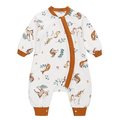Baby Schlafsack mit Füßen 1 Tog Langarm Babyschlafsack Kinderschlafsack Baumwolle Schlafanzug für Jungen und Mädchen (Orange, M/80) von Miracle Baby