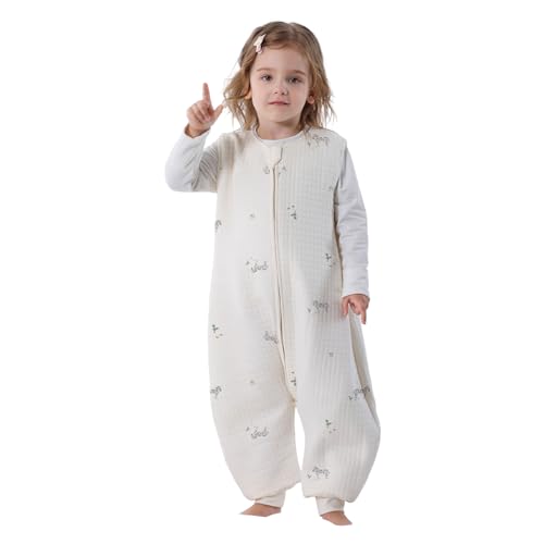 Baby Schlafsack mit Füßen 1.5TOG 100% Baumwolle Ärmelloser Babyschlafsack Kinderschlafsack mit Beinen Schlafanzug für Kinder Mädchen und Jungen (Zebra, S) von Miracle Baby