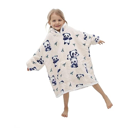 Miracle Baby Übergröße Decke Hoodie Sweatshirt - Super Weiche Gemütliche Warme Komfortable Sherpa Riesen-Hoodie, Geeignet Kapuzenpullover für Erwachsene, Männer, Frauen, Jugendliche,Kind (Kind-Panda) von Miracle Baby