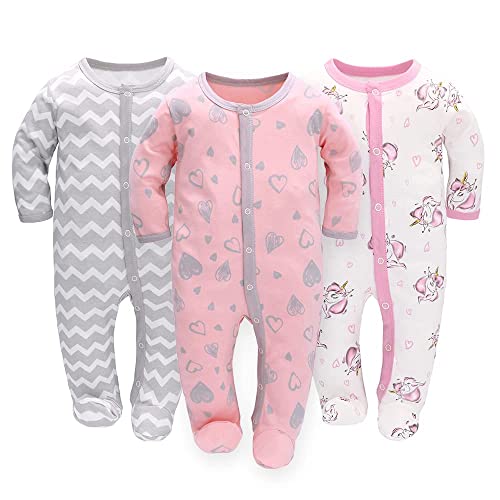 Schlafstrampler Baby Junge Maedchen 3er Unisex Pyjamas Baumwolle Strampler Jumpsuits Langarm Spieler Babykleidung mit 0-6 Monate von Miracle Baby