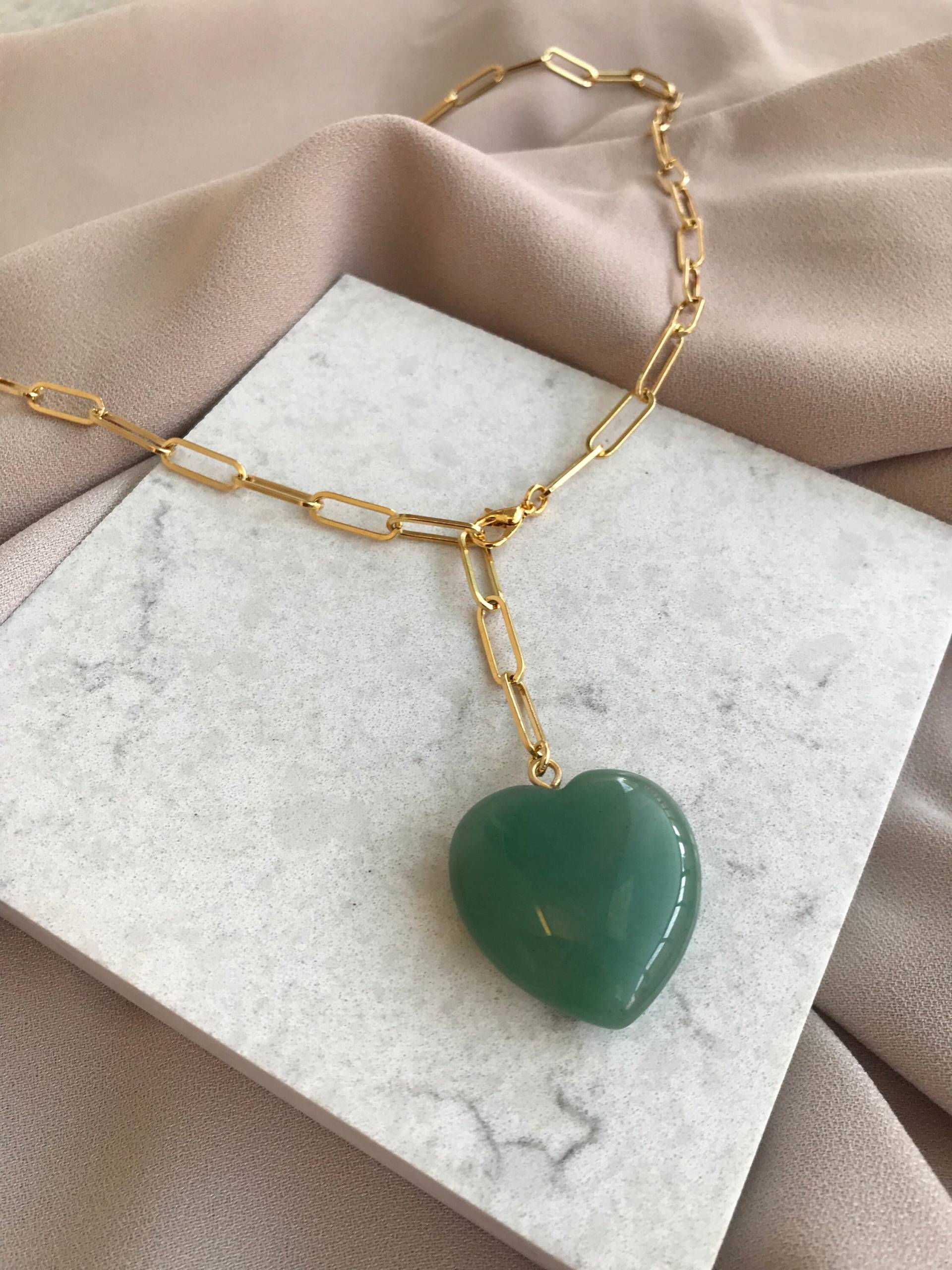 Echte Grüne Jade Halskette, Edelstein Gold Kette Herz Heilung Stein Muttertagsgeschenk, Besonderer Tag, Geschenk Für Sie von MiracleLivesGiftShop