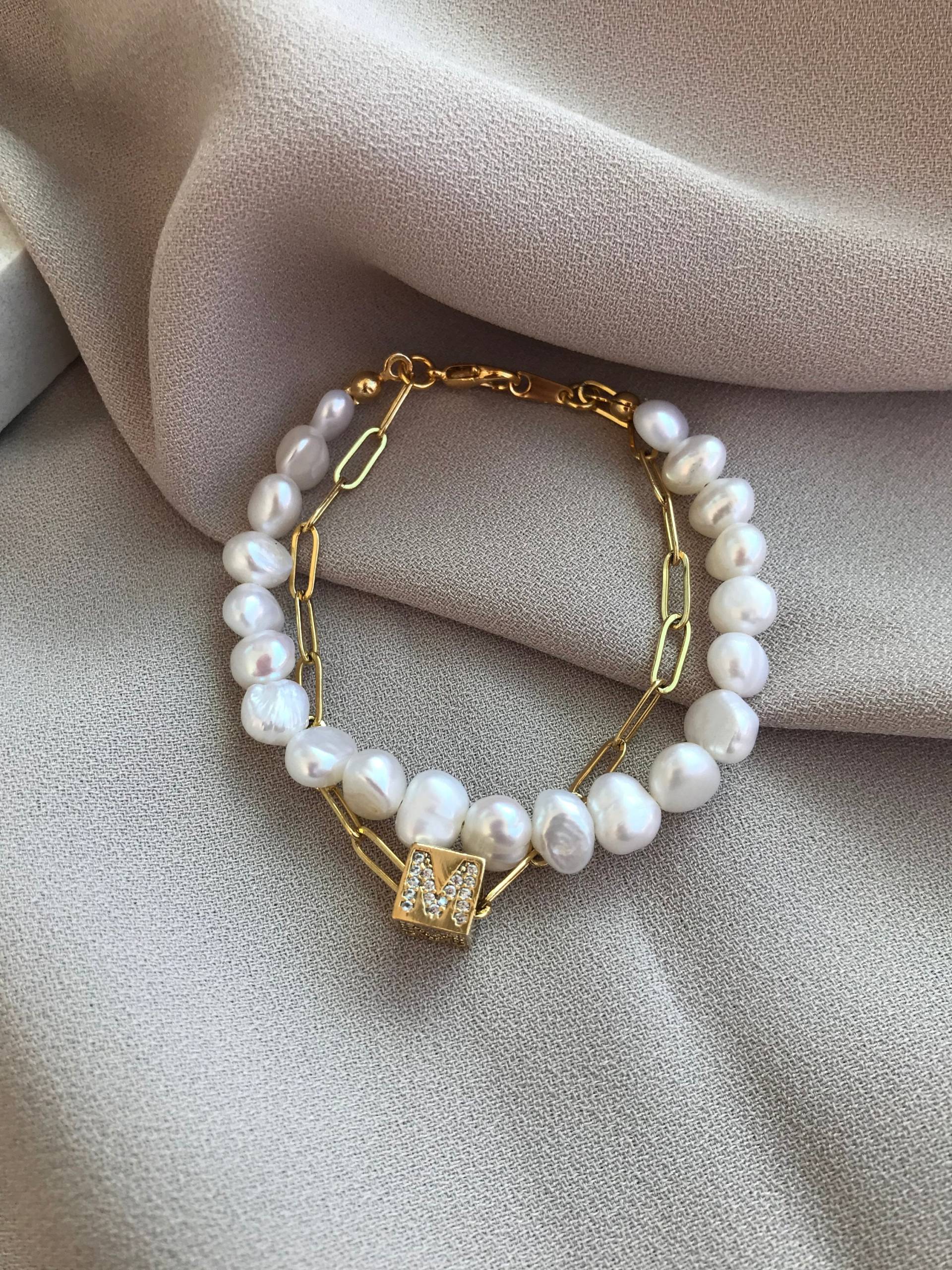 Echte Perle Gold Kette Armband, Personalisierte Armreifen, Perlenarmband Mit Buchstaben, Geschenk, Hochzeitsschmuck, Muttertagsgeschenk, Geschenk von MiracleLivesGiftShop