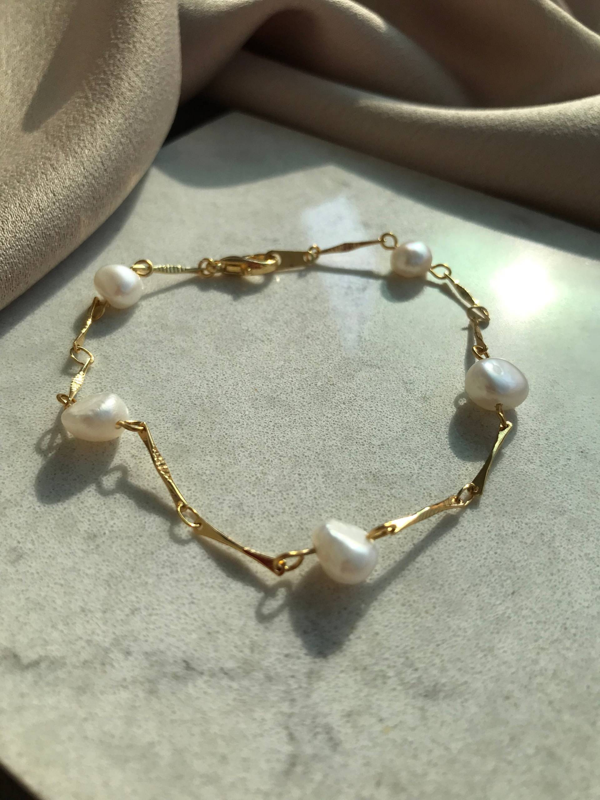 Gold Echte Perlen Kette Armband, Handgemachte Elegante Armreifen, Weihnachtsgeschenk, Hochzeitsschmuck, Muttertagsgeschenk, Geschenk Für Sie von MiracleLivesGiftShop