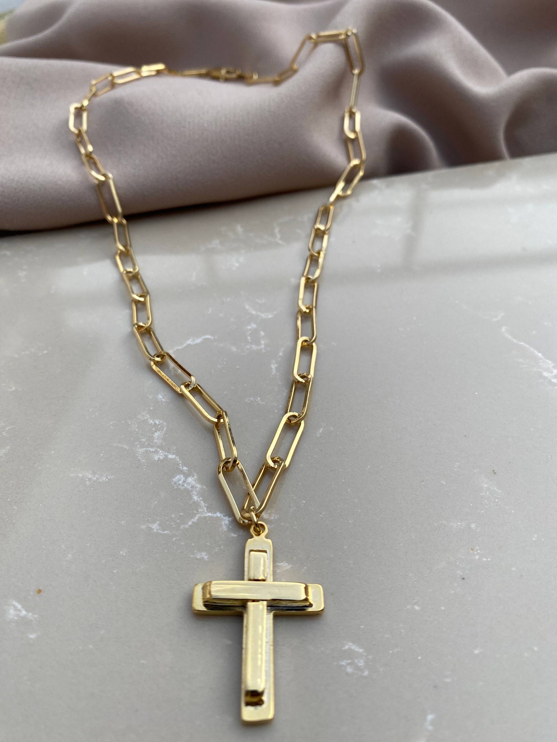 Gold Große Kreuz Kette Halskette, Büroklammer Glaube Muttertagsgeschenk, Besondere Geschenke, Geschenk Für Sie von MiracleLivesGiftShop