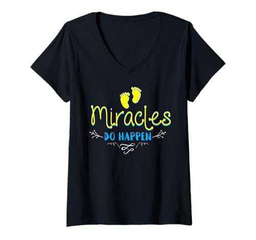 Damen Miracles Do Happen, Schwangerschafts-Ankündigung für werdende Mütter T-Shirt mit V-Ausschnitt von Miracles Do Happen Pregnancy Mom To Be Gifts
