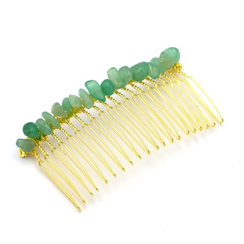 Miracles Minéraux Haarschmuck Naturstein | verschiedene Modelle zur Auswahl (02 Gold | grüner Aventurin), Naturstein von Miracles Minéraux