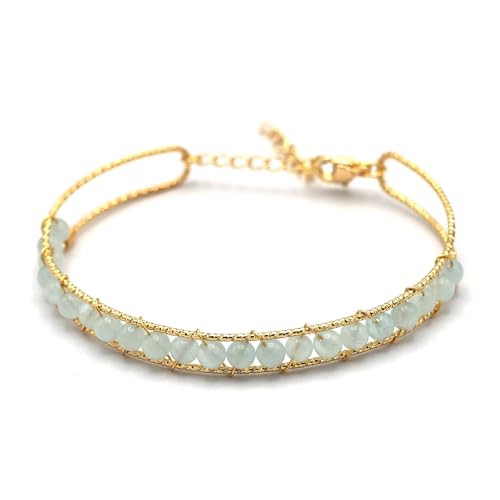Miracles Minéraux Vergoldetes Armband mit Halbedelstein, Naturperlen | Handarbeit | Heilstein (Alma | Aquamarin), Einheitsgröße, Stein, Vergoldeter Edelstahl von Miracles Minéraux
