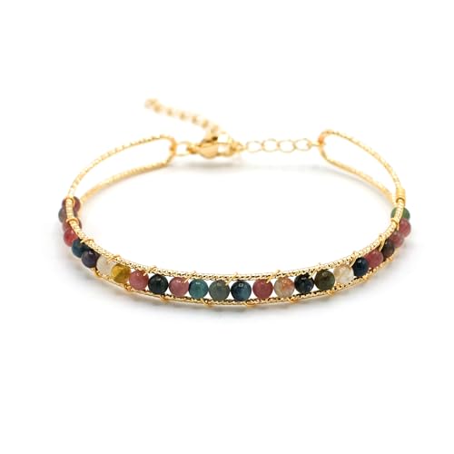 Miracles Minéraux Vergoldetes Armband mit Halbedelstein, Naturperlen | Handarbeit | Heilstein (Alma | Turmalin Wassermelone), Einheitsgröße, Stein, Vergoldeter Edelstahl von Miracles Minéraux