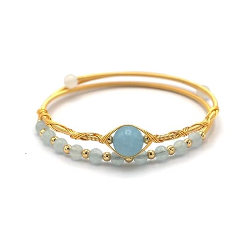 Miracles Minéraux Vergoldetes Armband mit Halbedelstein, Naturperlen | Handarbeit | Heilstein (Aurore | Aquamarin), Einheitsgröße, Stein, Vergoldeter Edelstahl von Miracles Minéraux
