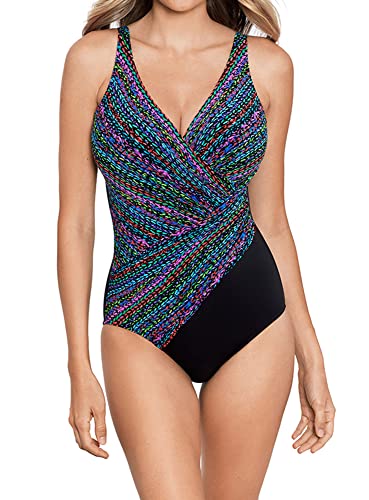 Miraclesuit Damen Bademode Oceanus Bauchweg V-Ausschnitt Soft Cup Einteiler Badeanzug, Mehrfarbig, 42 von Miraclesuit