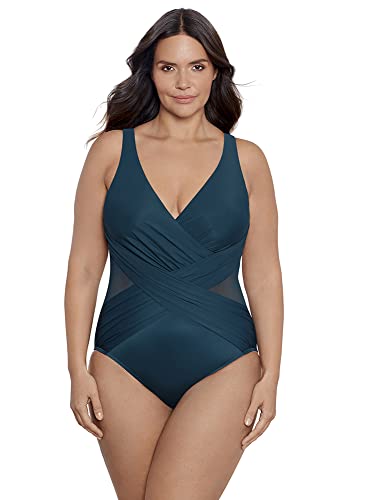 Miraclesuit Damen Plus Size Bademode Illusionisten Crossover Soft Cup Bauchkontrolle Einteiler Badeanzug, Nova Green, XL von Miraclesuit