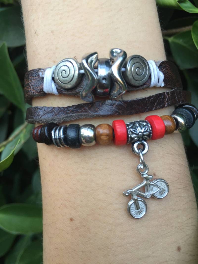 Motorrad Schmuck - Armband Charm Handgemachtes Lederarmband Mehrschichtiges Freund Geschenk-Teen Boy Geschenk von Miracly