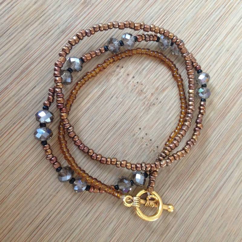Boho Perlen Wickelarmband Braune & Graue Glasperlen von MiracolaBottega