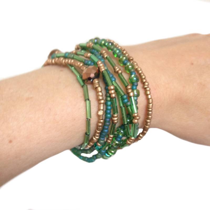 Perlen Wickelarmband Grün Boho Glasperlen Halskette von MiracolaBottega