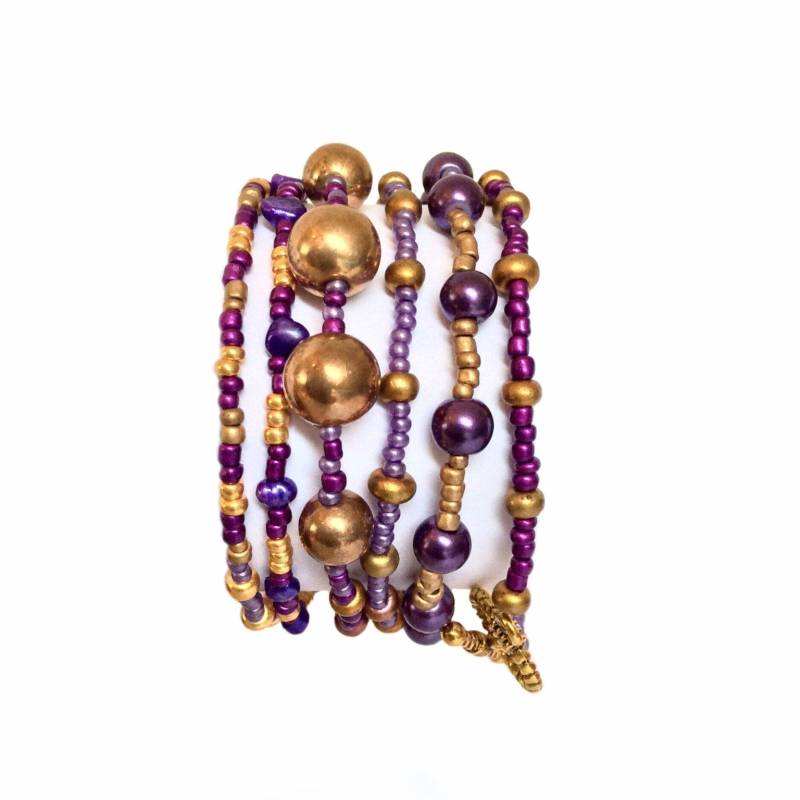 Lila Boho Wickelarmband Rocailles, Kupfer & Perle von MiracolaBottega