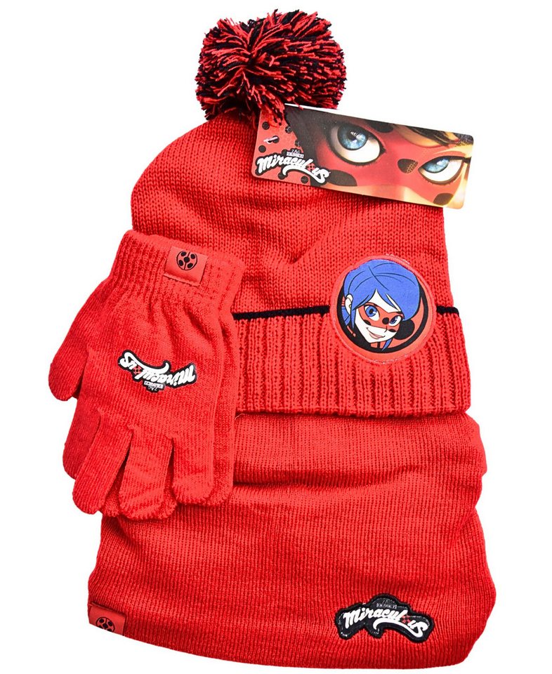 Miraculous - Ladybug Bommelmütze Ladybug (3-St) Mädchen Winter-Set: Mütze, Schlauchschal & Handschuhe von Miraculous - Ladybug