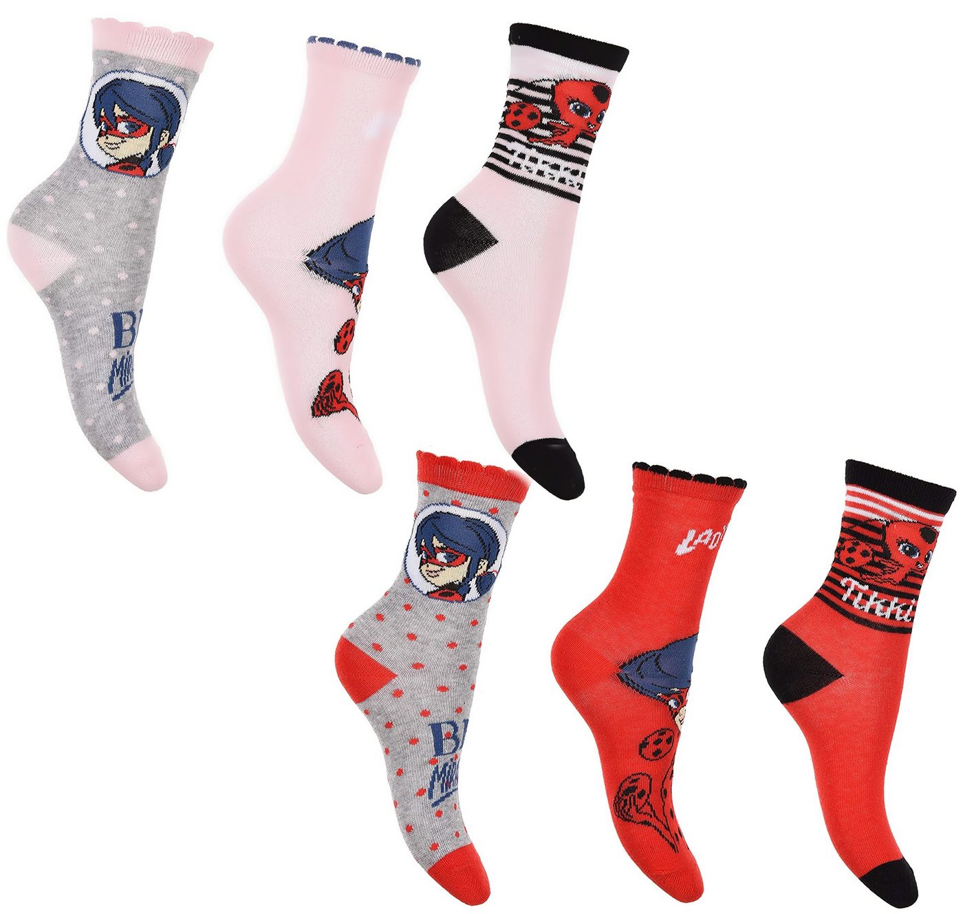 Miraculous - Ladybug Feinsocken 6x Miraculous Socken Ladybug Mädchen Strümpfe Kindersocken MEGAPACK original Mädchensocken weich+warm Gr.23/26 27/30 31/34 von Miraculous - Ladybug