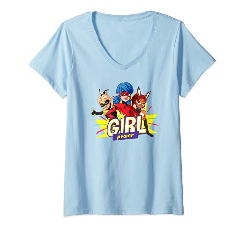 Damen Miraculous Collection Ladybug Girl Power T-Shirt mit V-Ausschnitt von Miraculous