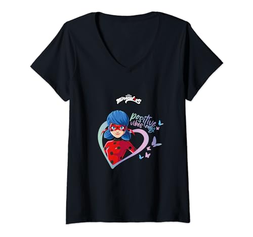 Damen Miraculous Ladybug Positive Vibes Only T-Shirt mit V-Ausschnitt von Miraculous