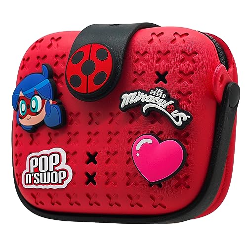 Miraculous Ladybug - Pop n' Swop Ladybug Handtasche für kinder, mit 4 Clip-on Badges, Griff und Reißverschluss, leichte, langlebige wasserdichte Handtasche (Wyncor) (Rouge - Ladybug) von Miraculous