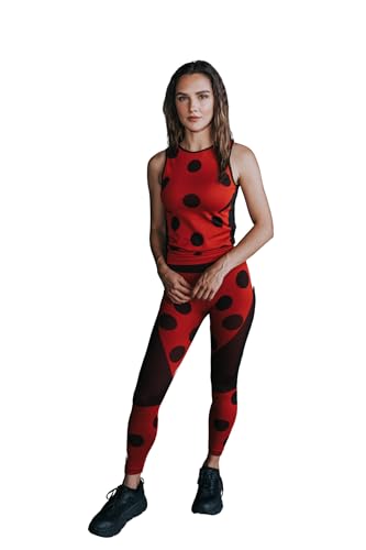 Miraculous MAXXIM Ladybug Damen-Outfit-Sets – aktives Cosplay für Fitnessstudio, Training, Yoga, Laufen, Rot/Schwarz (ärmelloses Top Legging-Set), Klein von Miraculous