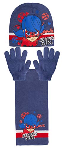 Miraculous Mädchen Marienkäfer 3-teiliges Winter-Set Kinder Wollmütze + Handschuh + Schal Set Gr. 6-8 Jahre, navy von Miraculous