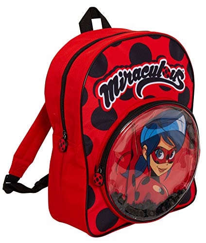 Miraculous Mädchen-Rucksack mit Marienkäfer-Motiv, mit Paillettenfach mit Reißverschluss, rot, Einheitsgröße von Miraculous