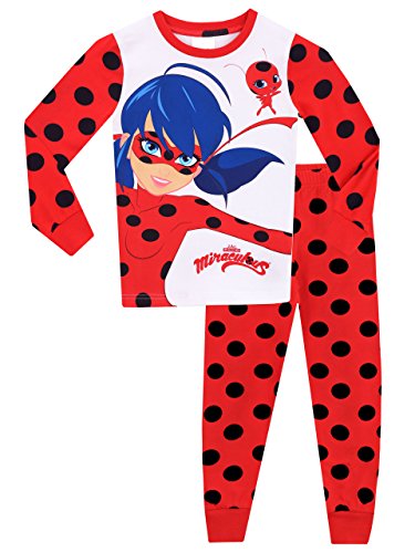 Miraculous Schlafanzug Mädchen | Lady Bug Pyjama Für Kinder | Eng Anliegender Lang Schlafanzüge - 128 von Miraculous