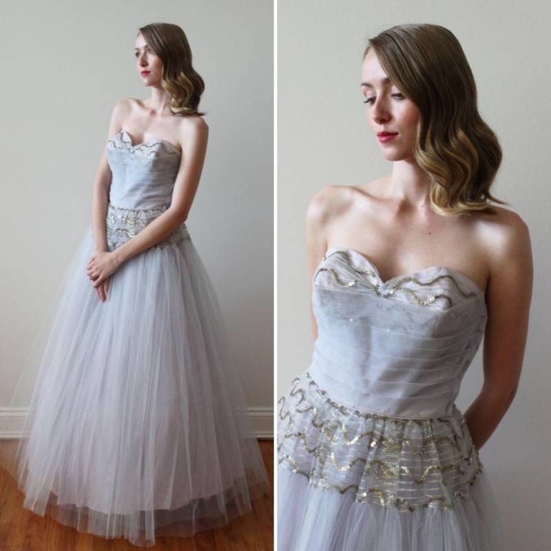 Vintage 50Er Jahre Helles Lila Tüll Party/Abschlussball Kleid Mit Silbernen Pailletten von MirandasBridal