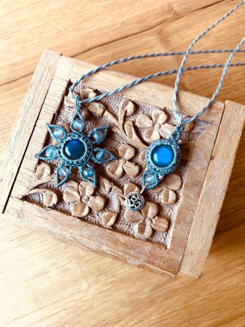 Graue Labradorit Sonnen Kette Macramé von MirasMacrame