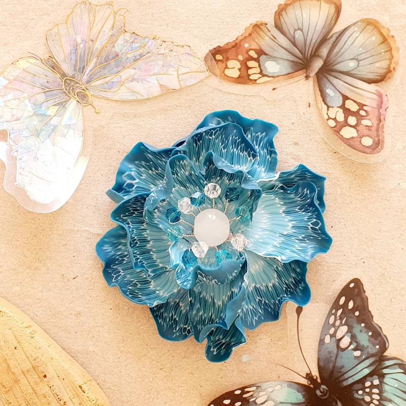 Türkisfarbene Blumen Brosche, Anstecknadel Blau V24217 Türkisfarbene Blumen Brosche, Anstecknadel Blau V24217 von Miratsu