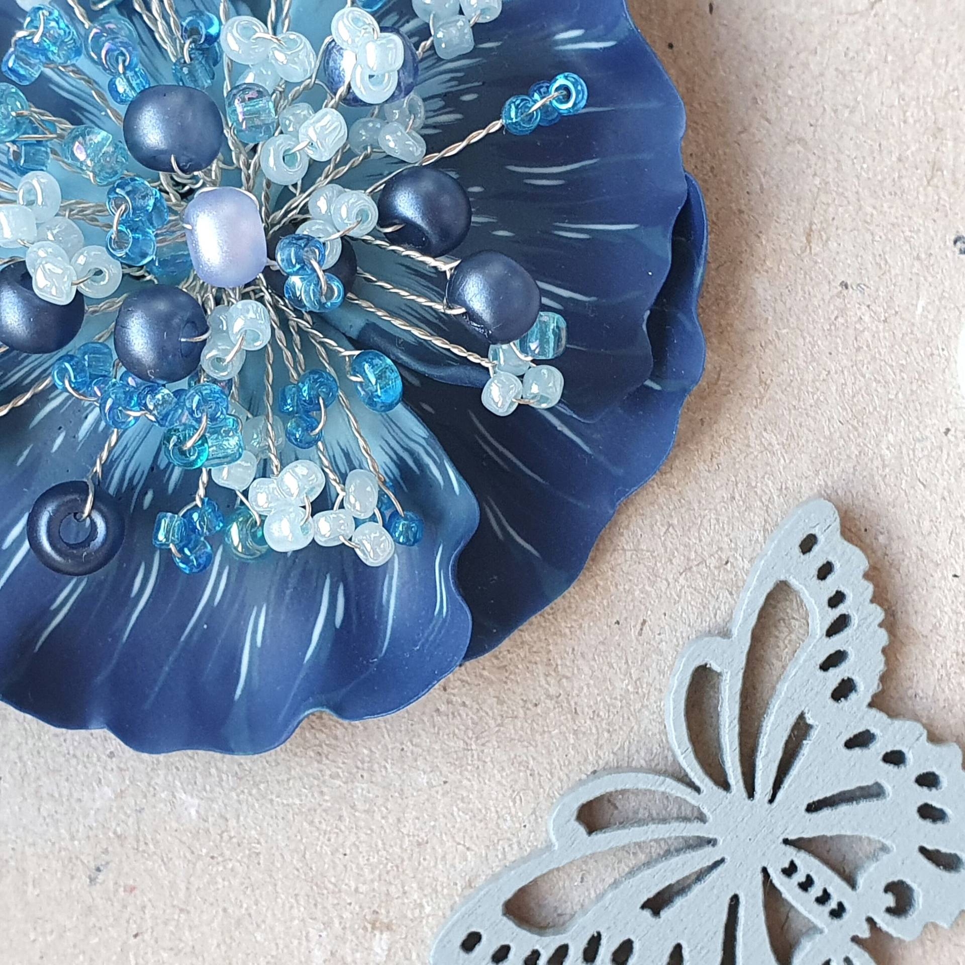 Wellen Brosche, Blaue Blume, Blumen, Blumen Pin V24138 von Miratsu