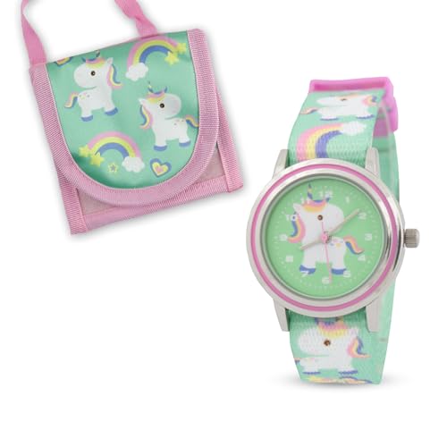 Miraval Kinderarmbanduhr mit Brustbeutel Bagger Bauarbeiter Motiv Japanisches Quarzuhrwerk Einschulung Einhorn (Einhorn, Rosa) von Miraval