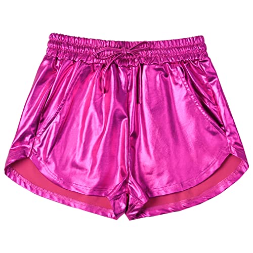 Damen Metallic-Shorts Yoga glänzend glitzernd Hot Drawstring Outfit kurze Hose, Rose, Klein von Mirawise