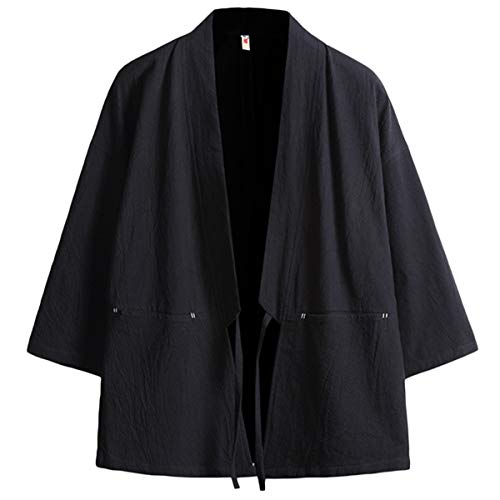 Mirecoo Herren Baumwolle Japan Happi Kimono Haori Jacke Übergangsjacke, Schwarz 13, M von Mirecoo