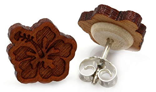 Miriquidi Hibiskus Blüte Holz Ohrstecker Silber 925 Sterling 11mm Paar - Kirsch von Miriquidi