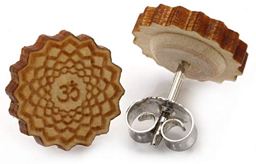 Miriquidi Mandala Holz Ohrstecker Silber 925 Sterling 11mm Paar - Ahorn von Miriquidi