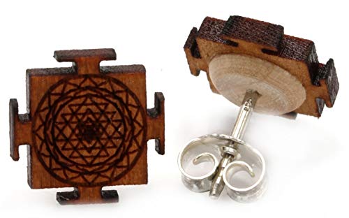 Miriquidi Sri Yantra Holz Ohrstecker Silber 925 Sterling 11mm Paar - Kirsch von Miriquidi