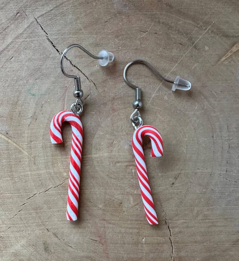 Ohrringe Zuckerstange Candy Cane Rotweiß von MirisOhringe