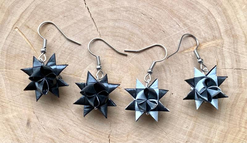 Weihnachtsohrringe Fröbelsterne Sternchen Schwarz Kariert Weihnachtsohrringe Fröbelsterne Sternchen Schwarz Kariert von MirisOhringe