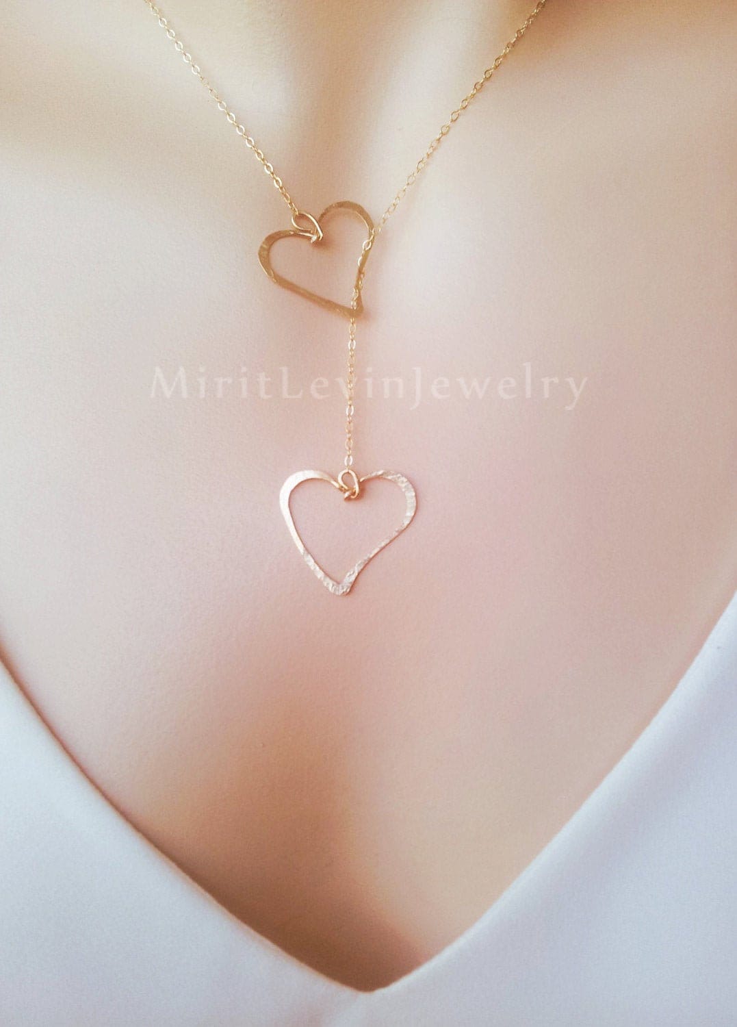 2 Herz Halskette 18K Gold Filled/925 Sterling Silber Mutter Tochter Schmuck Zwei Liebesgeschenk Für Sie von MiritLevinJewelry