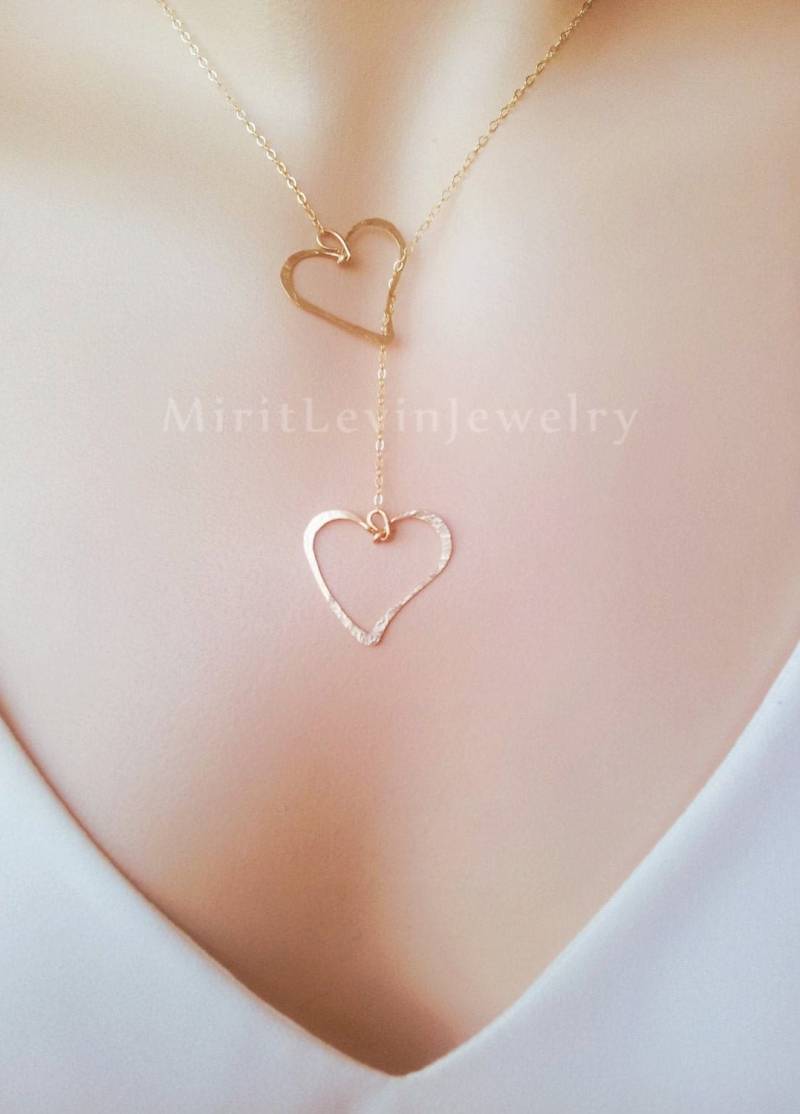 2 Herz Halskette 18K Gold Filled/925 Sterling Silber Mutter Tochter Schmuck Zwei Liebesgeschenk Für Sie von MiritLevinJewelry