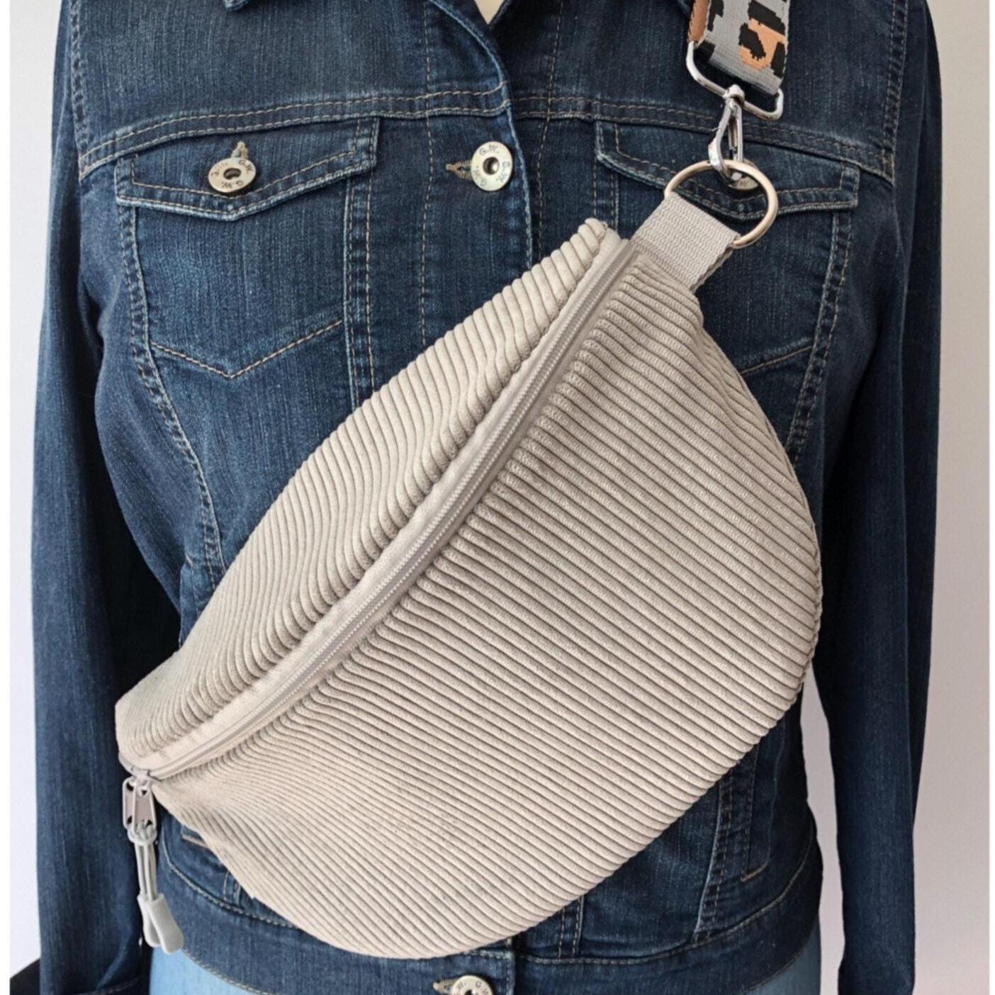 Bauchtasche Damen Xl, Grau, Cord, Crossbag Damen, Taschengurt Leomuster Hipbag Große Bauchtasche, Geschenk Für Freundin von MirkamadeDE