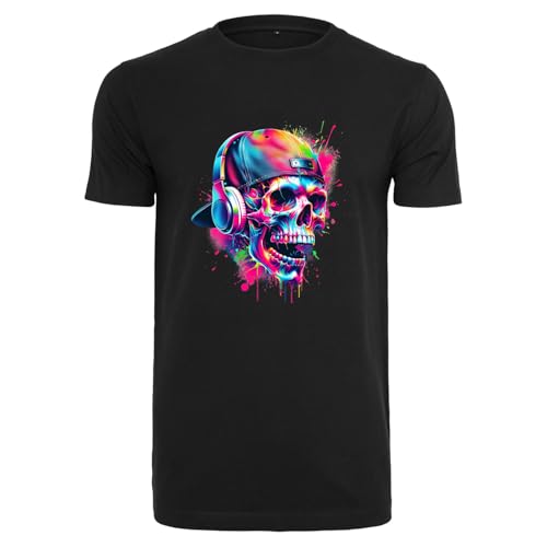 T-Shirt Gamer Skull Head Weiss Neon Unisex (DE/NL/SE/PL, Alphanumerisch, 5XL, Regular, Regular, Schwarz) von Miro Style