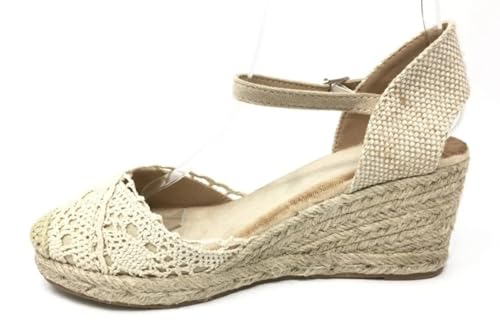 Miro Boho Chic Keilabsatz Espadrilles Damen Plattform Jute Sandalen Damen Esparto Keile mit Spitze und Knöchelriemen Brautschuhe Espadrilles Hochzeit Böhmen, beige, 36 EU von Miro Travel Wear