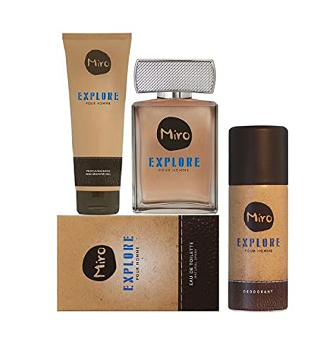 Miro EXPLORE pour homme Eau de Toilette Spray 75 ml + Deodorant Spray 24 h Schutz ohne Aluminium 150 ml + Bath & Shower Gel 250 ml von Miro